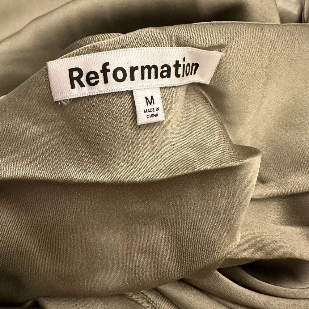 Reformation Madrigal Satin Dress in Artichoke - Picture 14 of 16